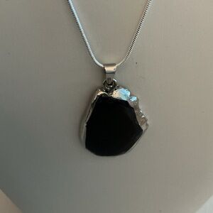 Amethyst Genuine Agate silver Tone Pendant Necklace